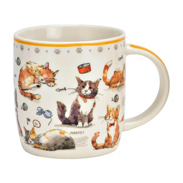 Tazza porcellana decoro gatto dipinto multicolore motivo felino