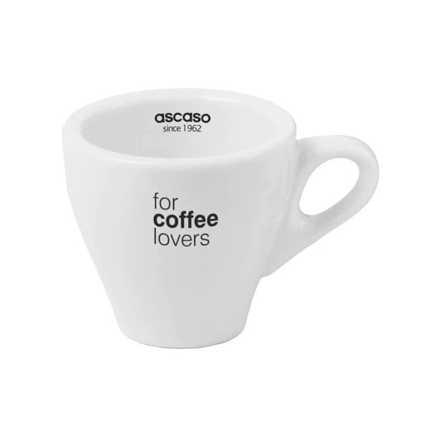 ascaso Espressotasse mit dem Aufdruck 'for coffee lovers', aus weisser Keramik, perfekt für diejenigen, die ihren Espresso mit Liebe geniessen.