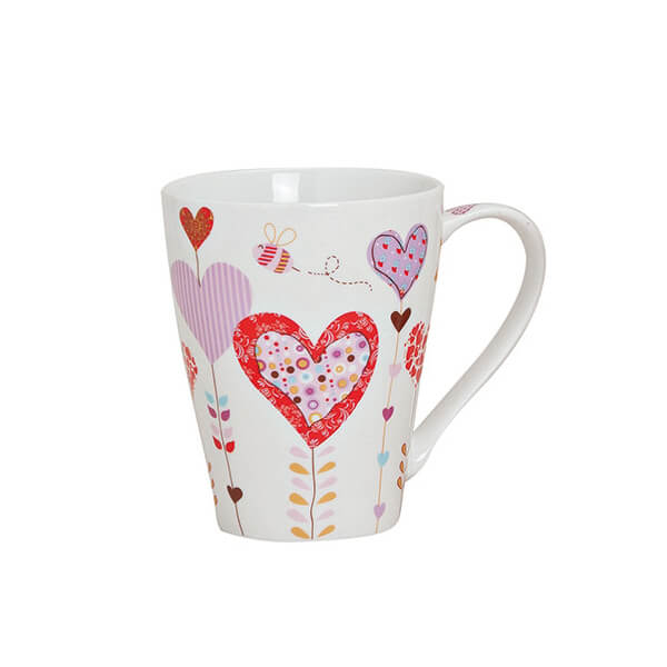 Mug en porcelaine coloré avec un décor de cœurs créatifs, 300ml – parfait pour le café ou le thé, joli et pratique.