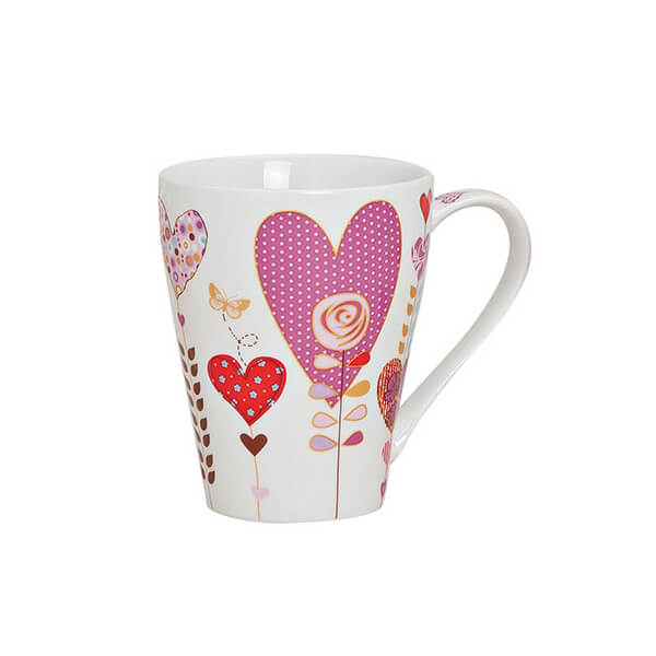 Mug en porcelaine avec décor de cœurs colorés, 300ml – Idéal pour des gestes romantiques ou comme accessoire joyeux de cuisine.