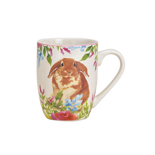 Tasse en porcelaine avec motif lapin et fleurs, 350ml – parfait pour les amateurs de décorations printanières.

