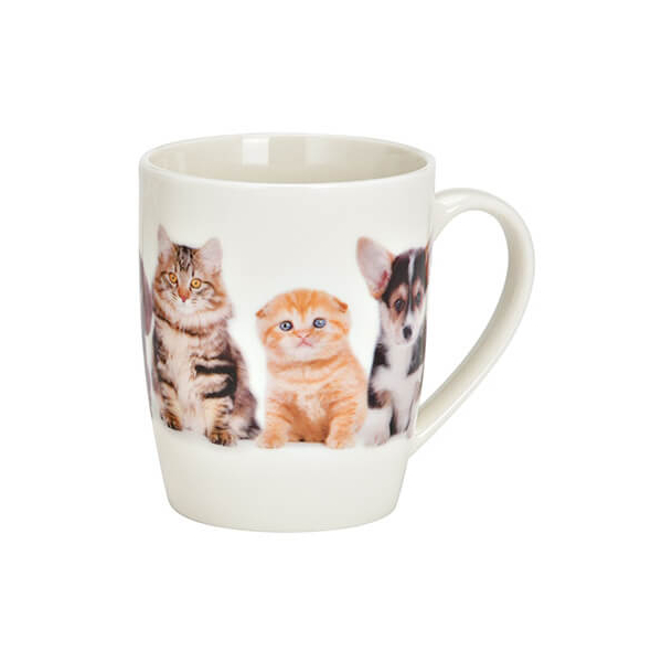 Tasse avec images de chien et chat, 360ml – parfaite pour les amoureux des animaux et comme cadeau.

