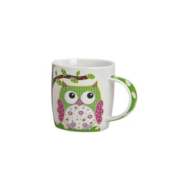 Tasse Eule - aus Porzellan - 9cm - 350ml - grün