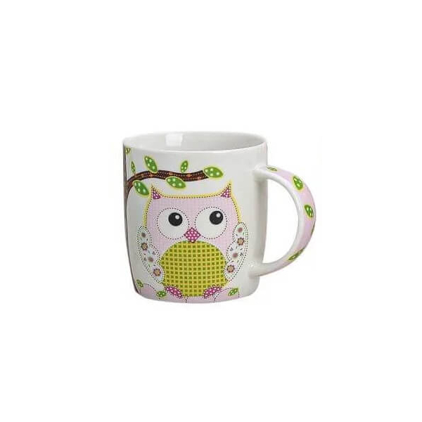 Tasse Eule - aus Porzellan - 9cm - 350ml - rosa
