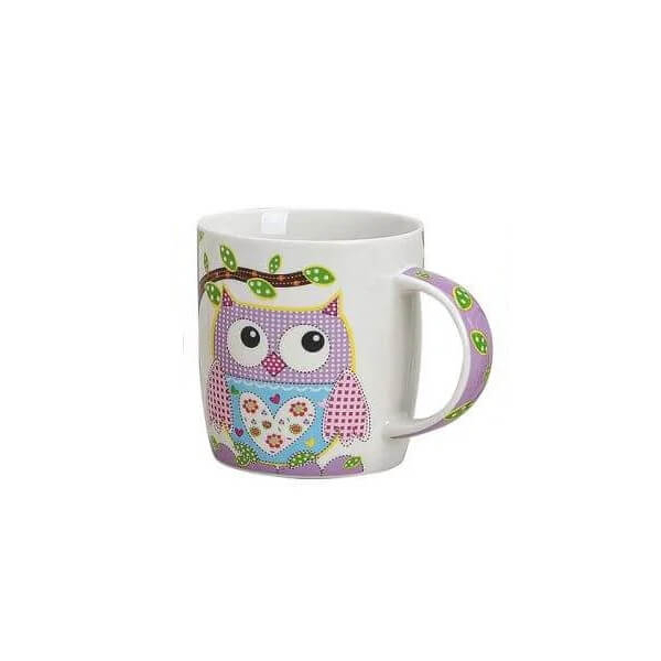 Tasse Eule - aus Porzellan - 9cm - 350ml - violett