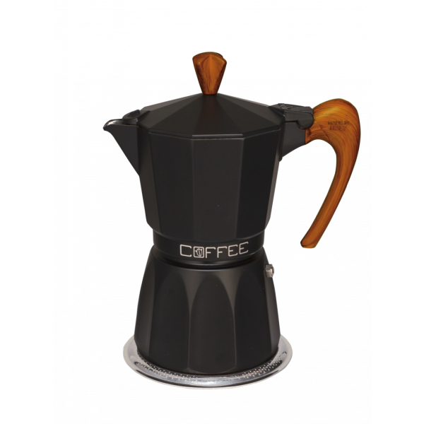 Cafetière italienne – Originale – Cafetière italienne en aluminium - pour chaque cuisinière - pour 6 tasses – Wood