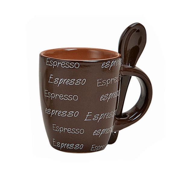 Espressotasse mit Löffel - aus Keramik - 7 cm - dunkelbraun