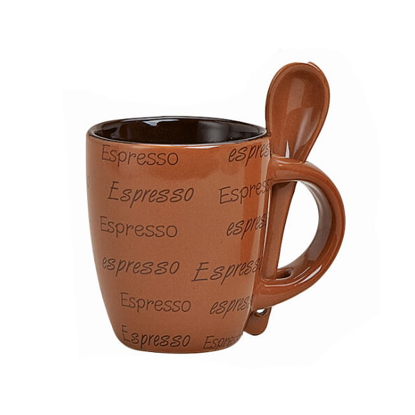Espressotasse mit Löffel - aus Keramik - 7 cm - hellbraun