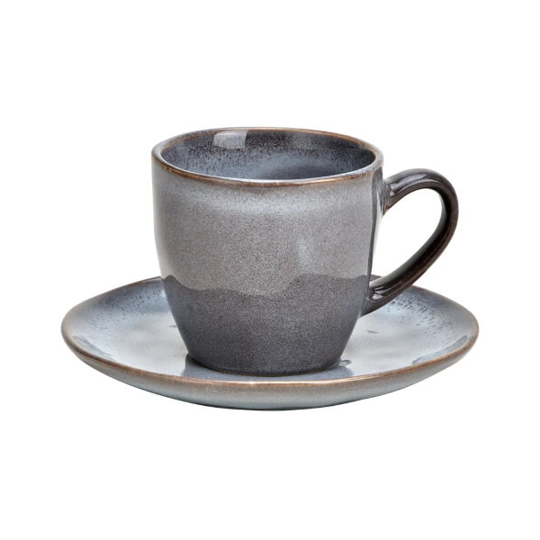 Ein 6er Set Kaffeetassen mit passenden Untertassen aus Steingut in abgestuften Grautönen, perfekt für den täglichen Gebrauch und stilvolle Anlässe.