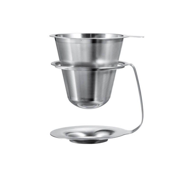 Hario Dripper Double Paroi en Acier Inoxydable Kasuya avec conception hybride, idéal pour le café filtre.


