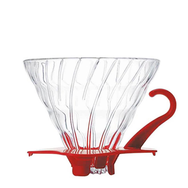 Hario Filtre à Café en Verre V60 02 – Rouge, vue latérale, fabriqué en verre résistant à la chaleur.


