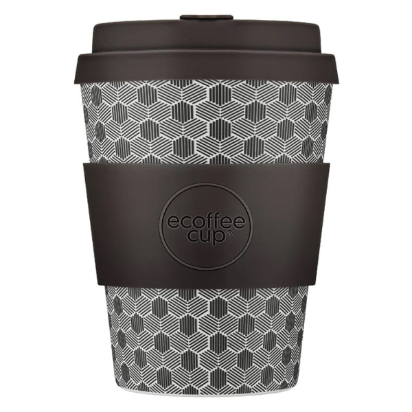 350ml Ecoffee Cup im Fermi's Paradox Design, schwarz-weiß geometrisches Muster für einen stilvollen Kaffeemoment, bei beanarella