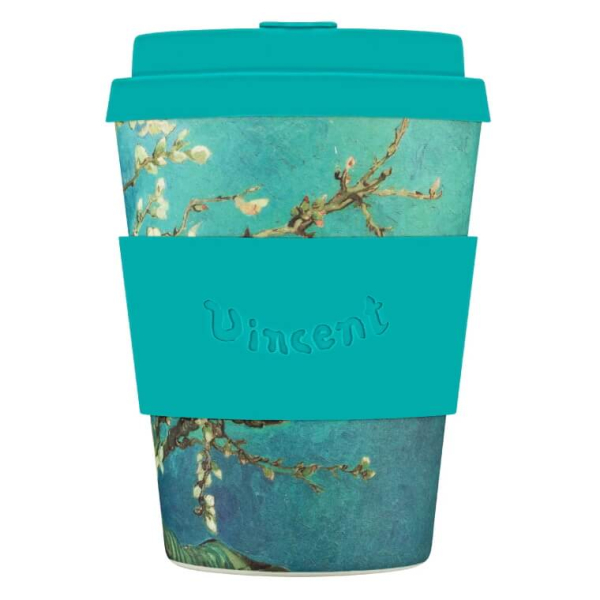 Ecoffee Cup VGM Almond Blossom de 350ml, inspiré par les amandiers en fleurs de Van Gogh, allie esthétique et écologie, disponible chez beanarella.

