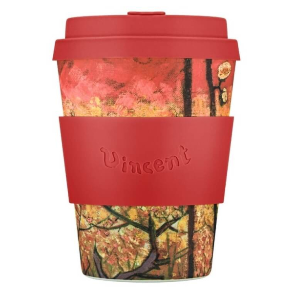 350ml Ecoffee 'VGM Flowering Plum Orchard' Mehrwegbecher mit Van Goghs Naturkunstwerk, kombiniert Stil und Öko-Bewusstsein, bei beanarella