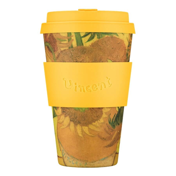 400ml Ecoffee Cup VGM Sunflowers, inspiré de de Van Goghs tournesols, combiné Kunst avec durable, chez beanarella