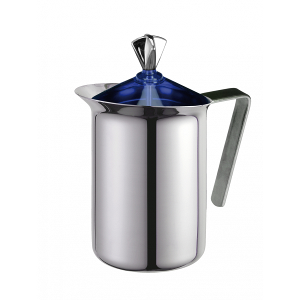 Mousseur à lait - avec mécanisme de pompage manuel - chauffage directement dans le mousseur à lait - pour chaque cuisinière - bleu