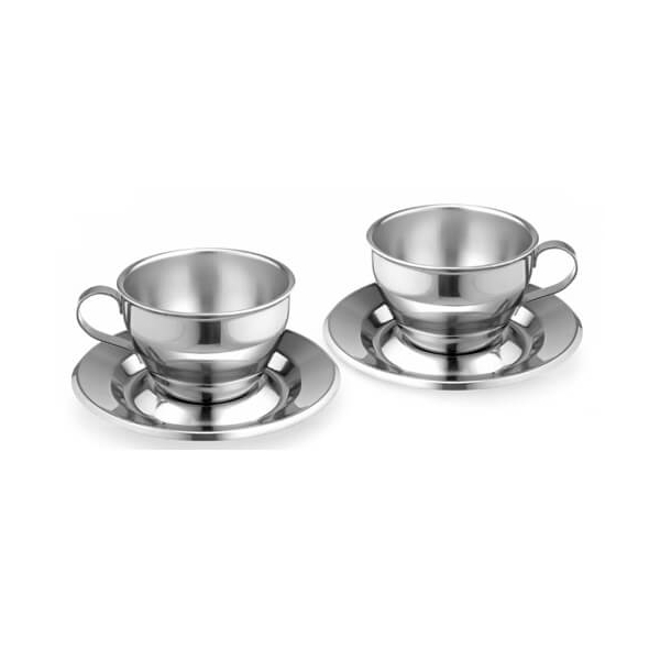 Motta Set mit 2 Cappuccinotassen und Untertassen aus Edelstahl.