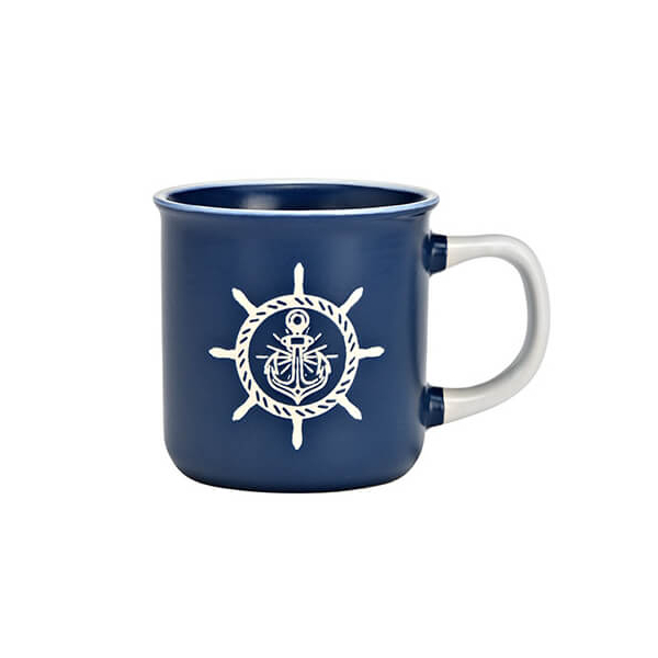 Tasse à café nautique en Bleu-Blanc avec motif ancre, 340ml – idéale pour les amateurs du flair maritime, robuste et résistante au lave-vaisselle.

