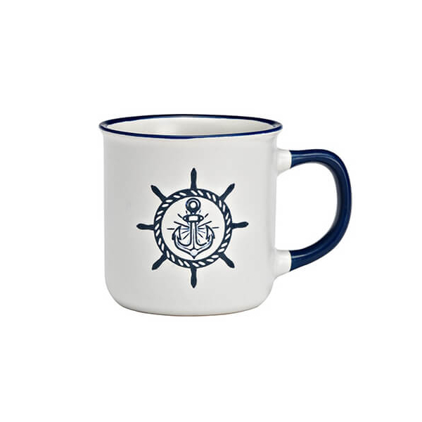 Tasse à café maritime blanche avec design d'ancre, 340ml – parfaite pour les amateurs de charme maritime, robuste et résistante au lave-vaisselle.






