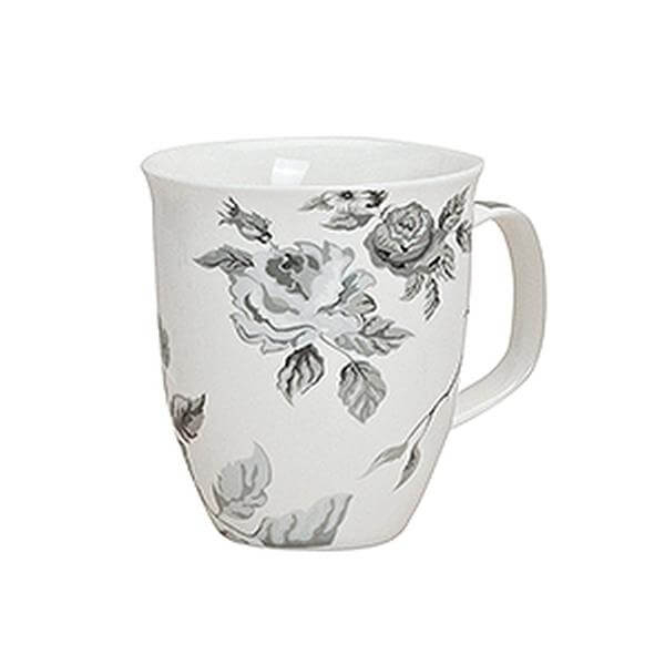 Grand mug en céramique blanc avec un décor élégant de roses monochromes, 400ml – parfait pour les amateurs de café ou thé stylés.

