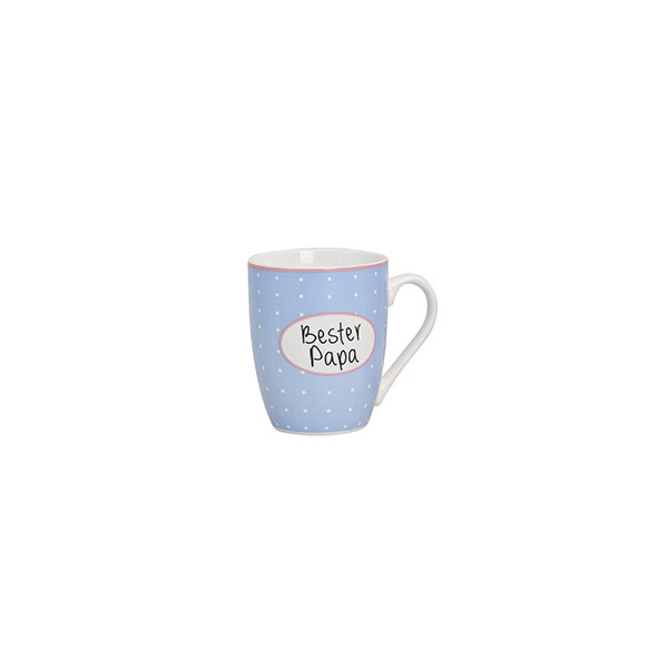 Tasse en porcelaine avec inscription "Meilleur Papa" en bleu doux avec des points blancs, 300ml, idéale pour le café du matin ou le thé du soir.


