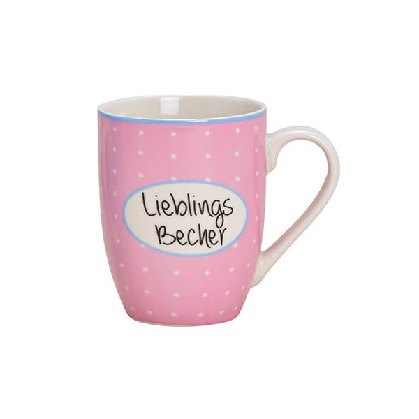 Mug préféré en porcelaine rose avec des points blancs, 300ml – le cadeau parfait pour les amateurs de café et de thé.

