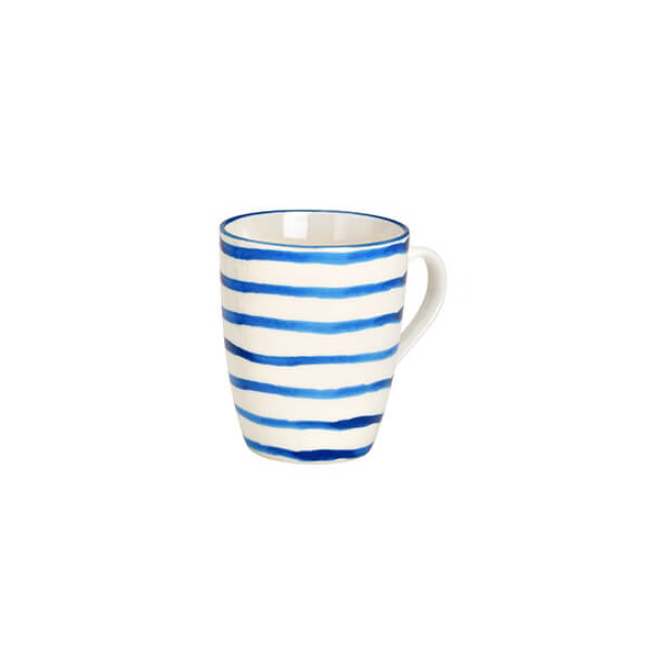 Mug à rayures maritimes en porcelaine, blanc et bleu, 320ml – parfait pour savourer votre café matinal avec style.

