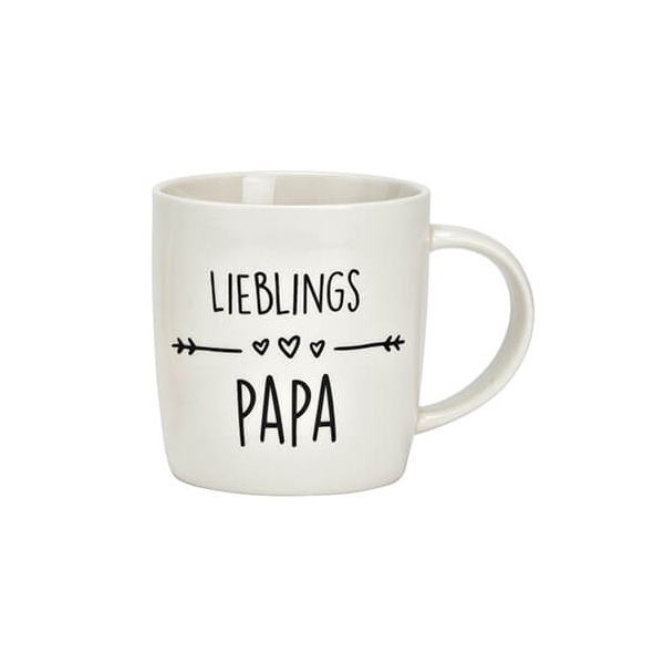 Tasse en porcelaine blanche avec l'inscription "Lieblings Papa" et des motifs de cœurs affectueux, 340ml, idéale comme cadeau pour les pères.



