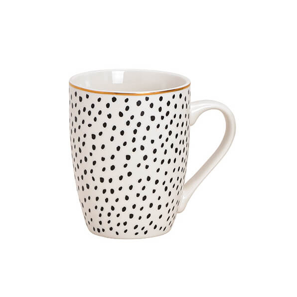 Tasse en porcelaine moderne avec motif à pois, 340ml – parfaite pour les amateurs de café et de thé qui apprécient le style.

