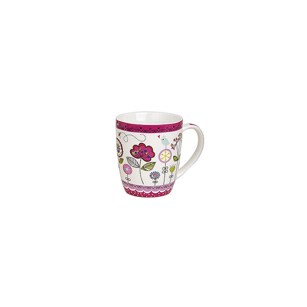 Tasse en porcelaine avec décor floral coloré, 350ml, idéale pour le café ou le thé.


