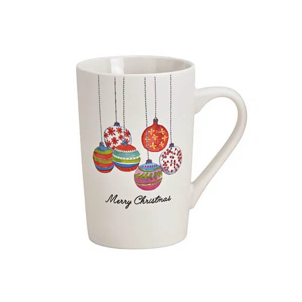Tasse de Noël Merry Christmas pour café et thé avec boules de Noël, capacité de 350 ml.

