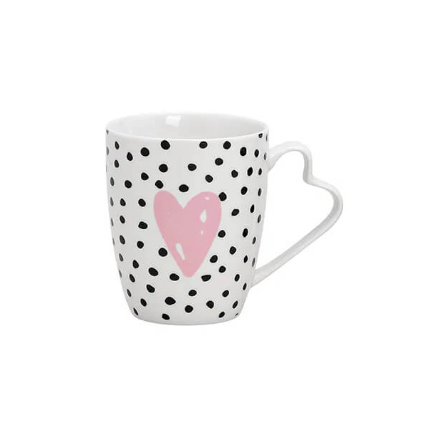 Tasse en porcelaine 'Charmante Tasse Cœur' avec un volume de 360ml, ornée d'un motif cœur, idéale pour les cadeaux et l'usage quotidien.





