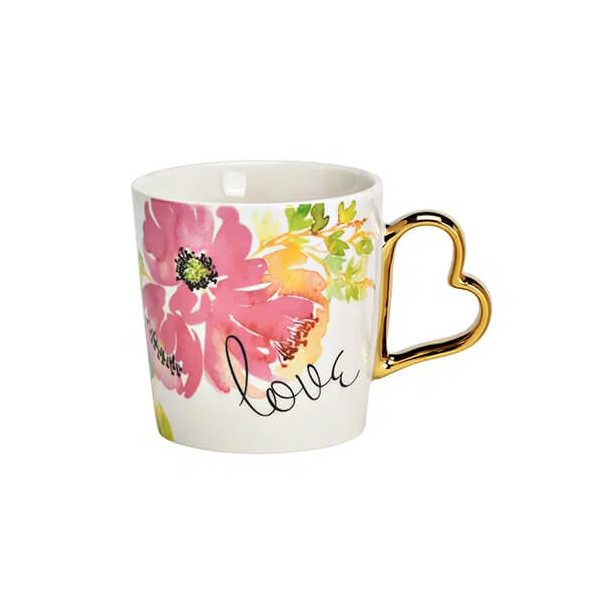 Tasse en porcelaine 'Love' avec décor floral élégant, 400ml, parfaite comme cadeau de mariage.


