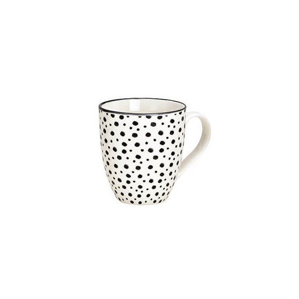 Mug massif pour café en porcelaine avec un motif à points noir et blanc, 540ml – idéal pour ceux qui apprécient leur café en grande quantité.

