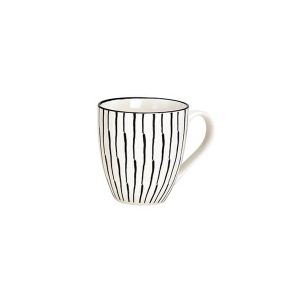 Grande tasse en porcelaine à motif de rayures noir et blanc, 540ml – parfaite pour les grandes soifs ou les longues heures de travail.

