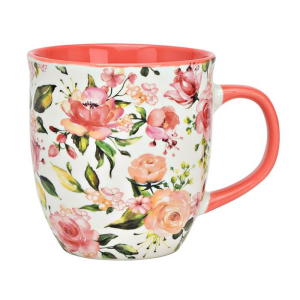 Grande tazza in porcellana con motivo floreale di rose - 410ml