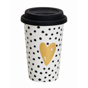 bicchiere to go - cuore motivo - gepunktet - di porcellana - 300ml