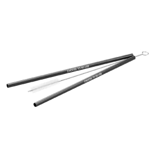 Ecoffee - Edelstahl-Strohhalm-Set - nachhaltige Strohhalme - Wiederverwendbar - inklusive Reinigungsbürste - Black