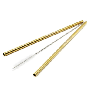 Ecoffee - Edelstahl-Strohhalm-Set - nachhaltige Strohhalme - Wiederverwendbar - inklusive Reinigungsbürste - Gold