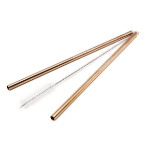 Ecoffee - Edelstahl-Strohhalm-Set - nachhaltige Strohhalme - Wiederverwendbar - inklusive Reinigungsbürste - Rose Gold