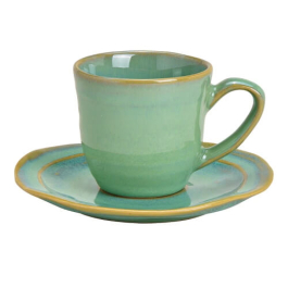 Espressotasse mit Untertasse - aus Steingut - Grün