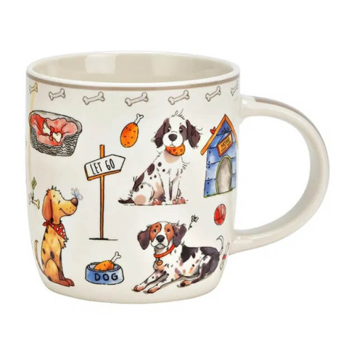 Tazza porcellana decoro cane dipinto multicolore motivo canino