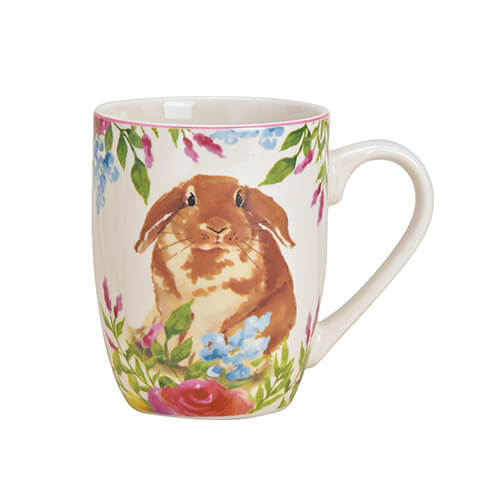 Tazza in porcellana con motivo coniglio e fiori, 350ml – perfetta per gli amanti delle decorazioni primaverili.