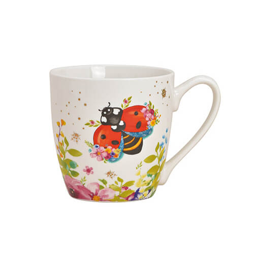 Tazza colorata con coccinelle in porcellana, 400ml, ideale per caffè o tè, decorata con vivaci motivi di coccinelle.