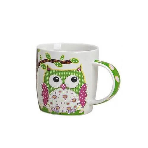 Tasse Eule - aus Porzellan - 9cm - 350ml - grün