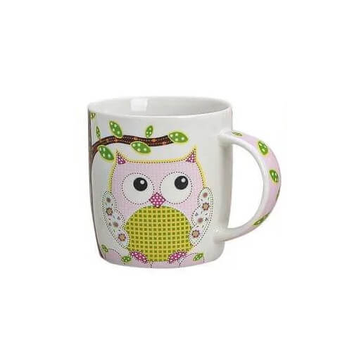 Tasse Eule - aus Porzellan - 9cm - 350ml - rosa