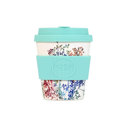 Ecoffee Cup Little Canning 240 ml coffee cup in mint green with colourful twig pattern
