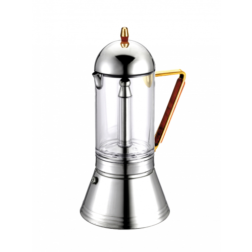G.A.T. Cristal Gold stovetop espresso maker in aluminium, 4 cups, gold.