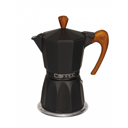 Espressokocher - Original-Aluminium Espressomaschine - für jeden Herd - für 3 Tassen - Wood