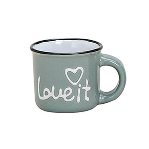 Tazza da espresso verde salvia con cuore e design Love It, 50ml – perfetta per gli amanti del caffè, robusta e lavabile in lavastoviglie.